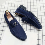 Adan - Men's Suede Slip-On Loafers with Metal Accent