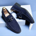 Adan - Men's Suede Slip-On Loafers with Metal Accent