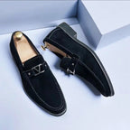 Adan - Men's Suede Slip-On Loafers with Metal Accent
