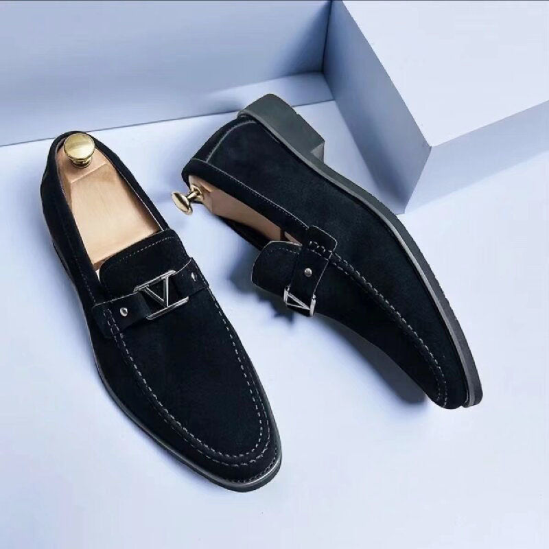 Adan - Men's Suede Slip-On Loafers with Metal Accent