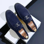 Adan - Men's Suede Slip-On Loafers with Metal Accent