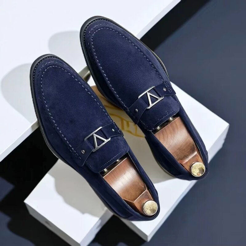 Adan - Men's Suede Slip-On Loafers with Metal Accent