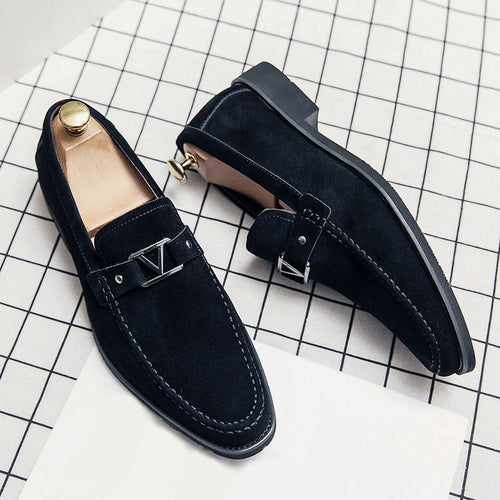 Adan - Men's Suede Slip-On Loafers with Metal Accent