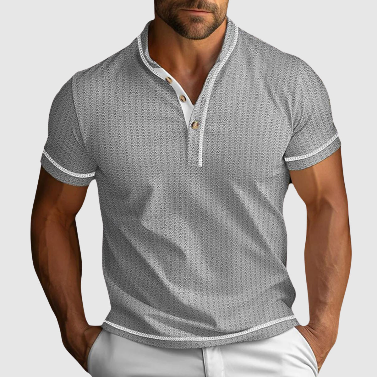 Alex - Men's Textured Henley Short Sleeve Shirt