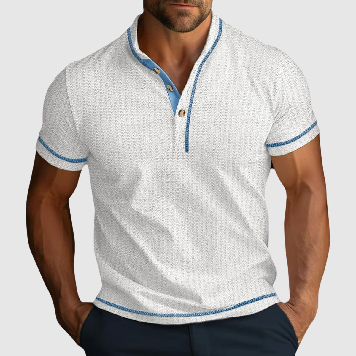 Alex - Men's Textured Henley Short Sleeve Shirt