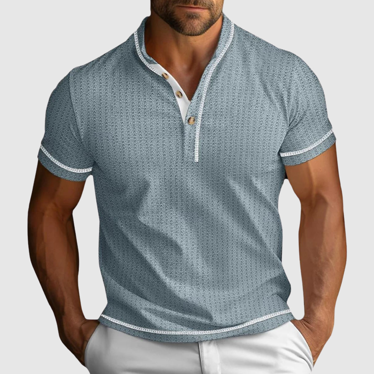 Alex - Men's Textured Henley Short Sleeve Shirt