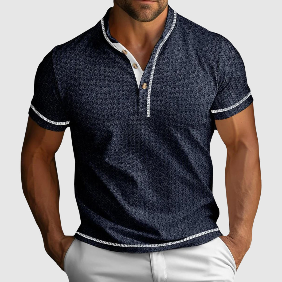 Alex - Men's Textured Henley Short Sleeve Shirt
