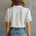 Amanda - Women's Puff Sleeve Lace Placket Blouse