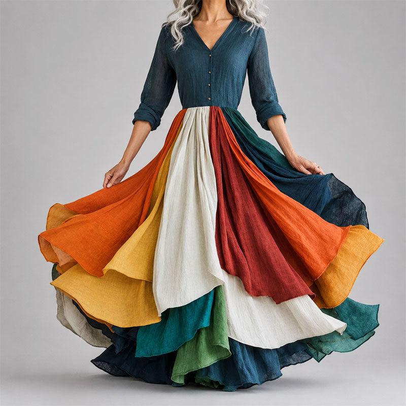 Amber - Women's V-Neck Flowy Maxi Dress