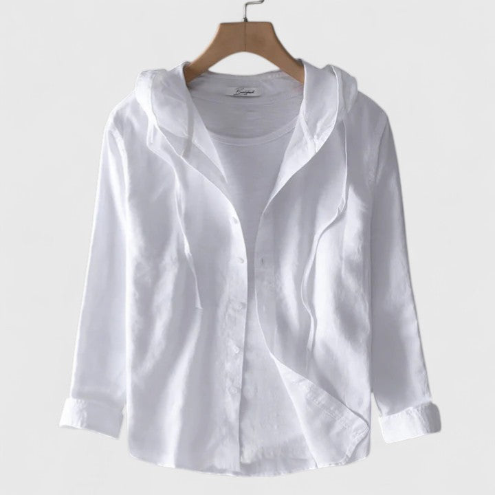 Amora - Women's Button-Front Hooded Shirt
