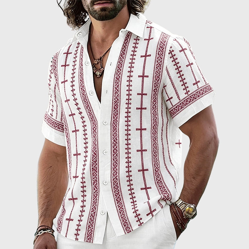 Andres - Men's Boho Linen Button-Up Shirt
