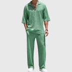 Andrew - Men's Crinkle Knit Half-Placket Shirt and Pants Set