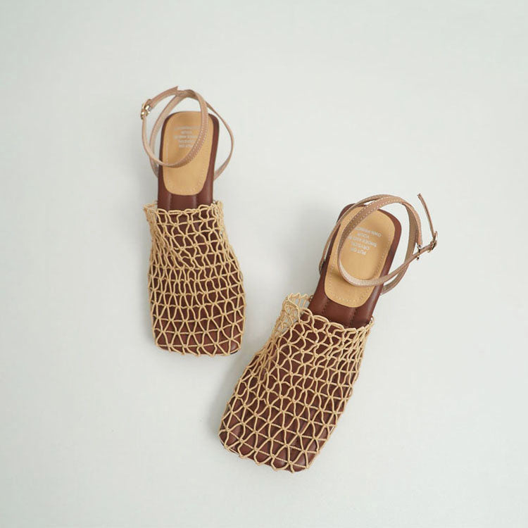Arabella - Women's Woven Mesh Slingback Block Heel Mules