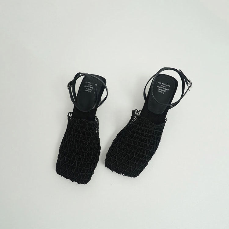 Arabella - Women's Woven Mesh Slingback Block Heel Mules