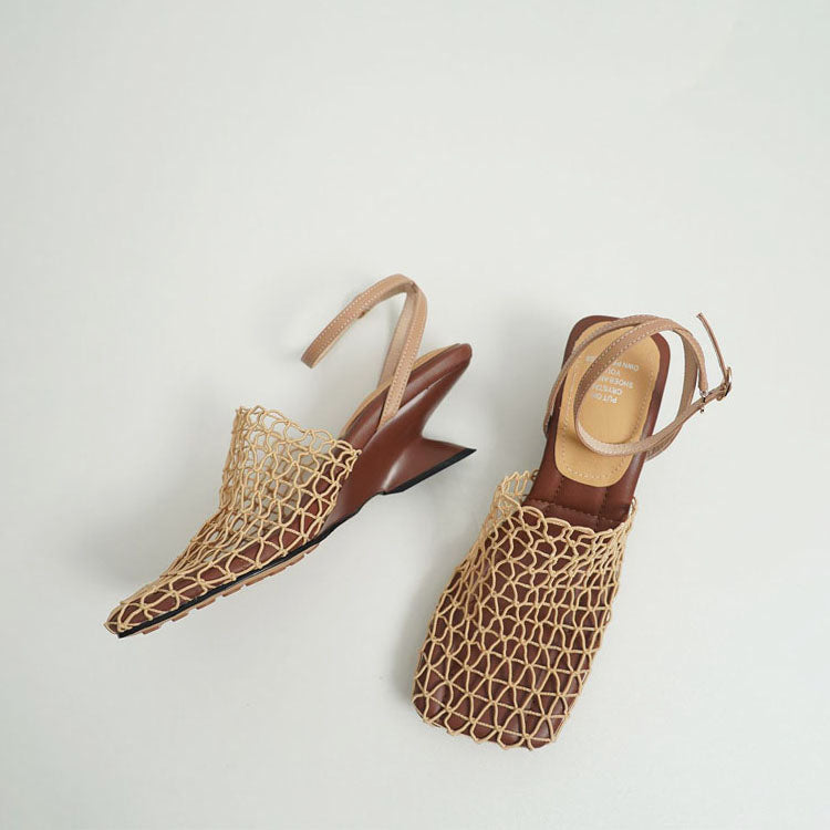 Arabella - Women's Woven Mesh Slingback Block Heel Mules