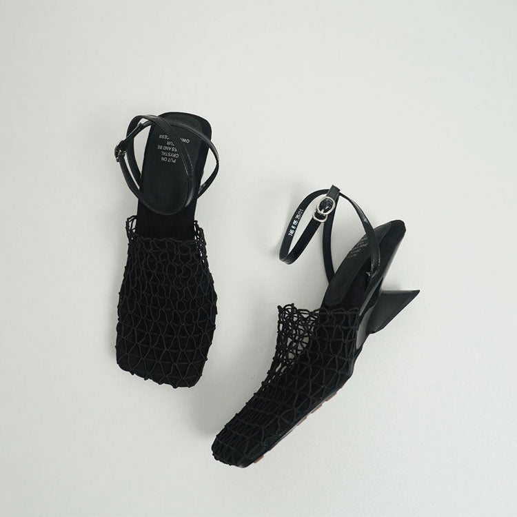 Arabella - Women's Woven Mesh Slingback Block Heel Mules