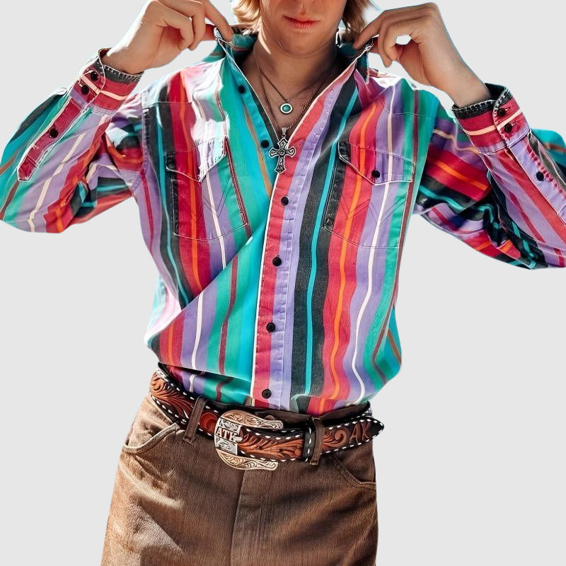 Arthur - Men's Striped Long Sleeve Button-Down Shirt