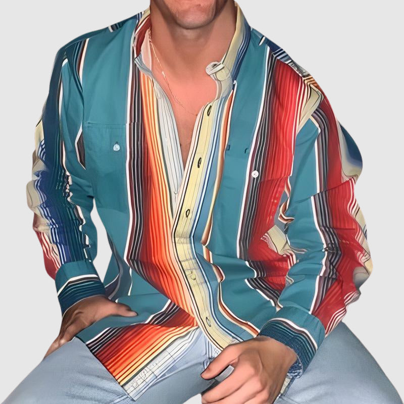 Arthur - Men's Striped Long Sleeve Button-Down Shirt