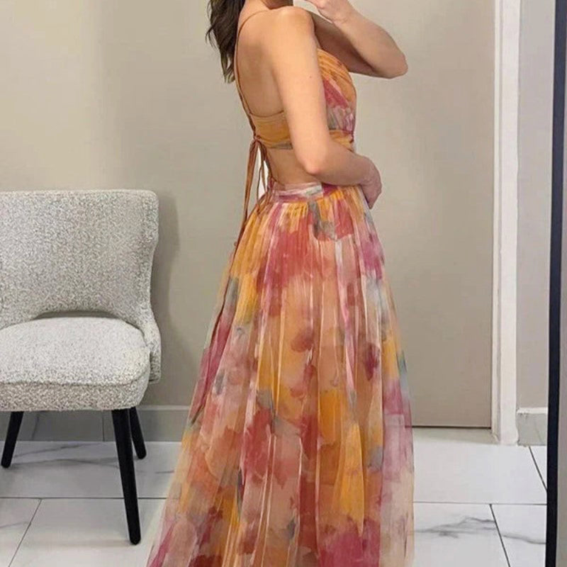 Aspen - Women's Rose Bloom Floral Evening Maxi Dress