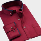 Ben - Men's Long Sleeve Button-Up Shirt with Accent Collar