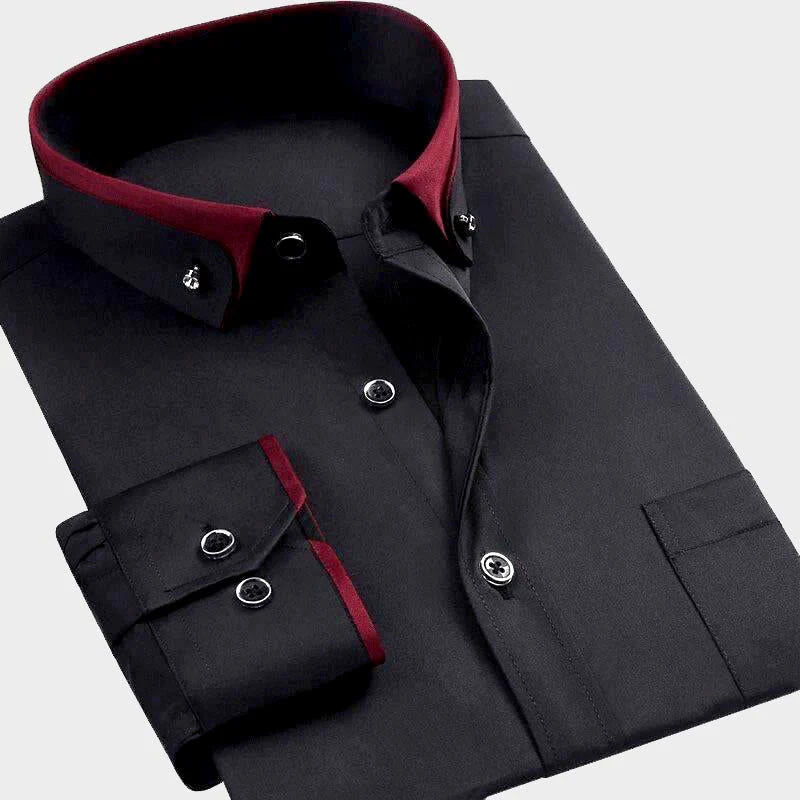 Ben - Men's Long Sleeve Button-Up Shirt with Accent Collar