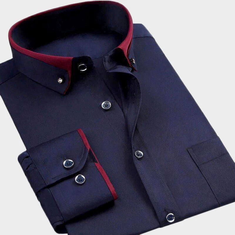 Ben - Men's Long Sleeve Button-Up Shirt with Accent Collar