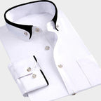 Ben - Men's Long Sleeve Button-Up Shirt with Accent Collar