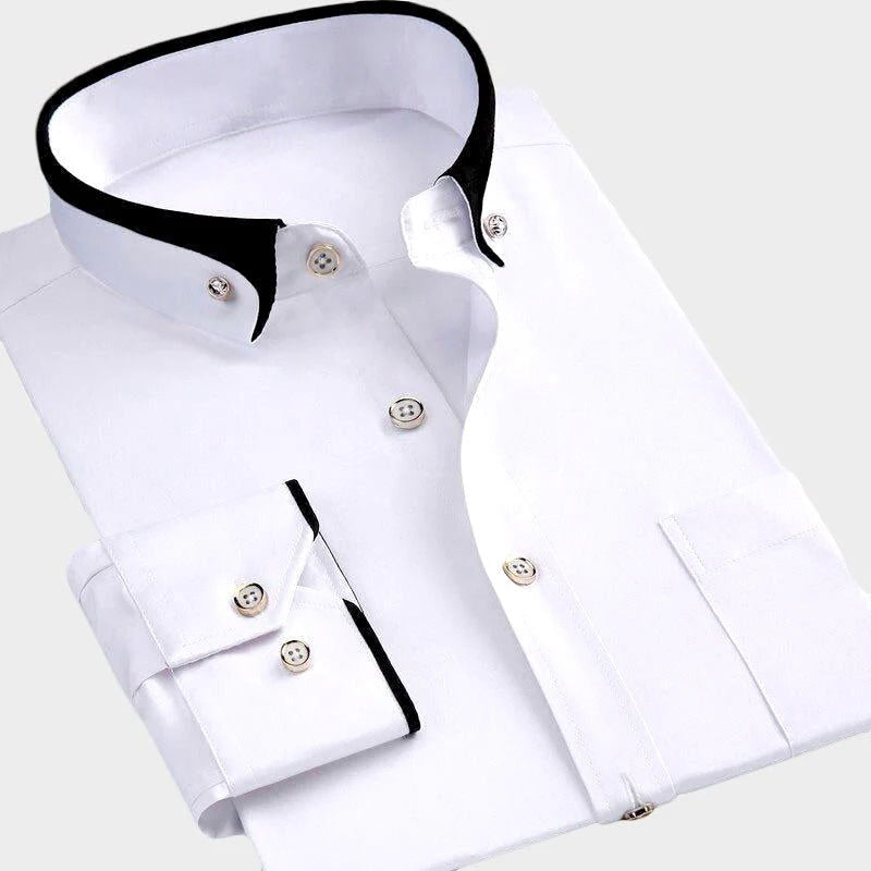 Ben - Men's Long Sleeve Button-Up Shirt with Accent Collar