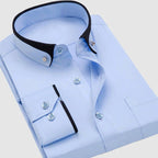 Ben - Men's Long Sleeve Button-Up Shirt with Accent Collar