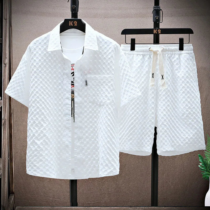 Blake - Men's Geometric Textured Two-Piece Set