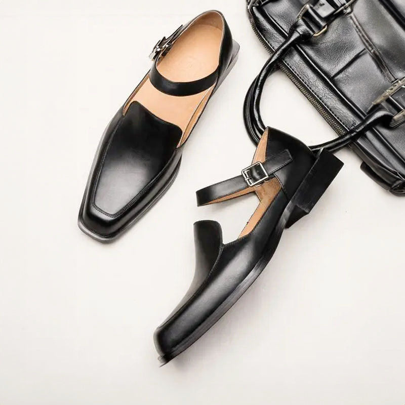 Brice - Men's Buckle Strap Square Toe Shoes
