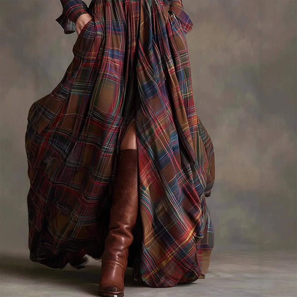 Calista - Women's Plaid Maxi Shirt Dress
