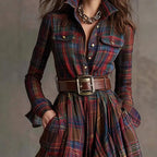 Calista - Women's Plaid Maxi Shirt Dress