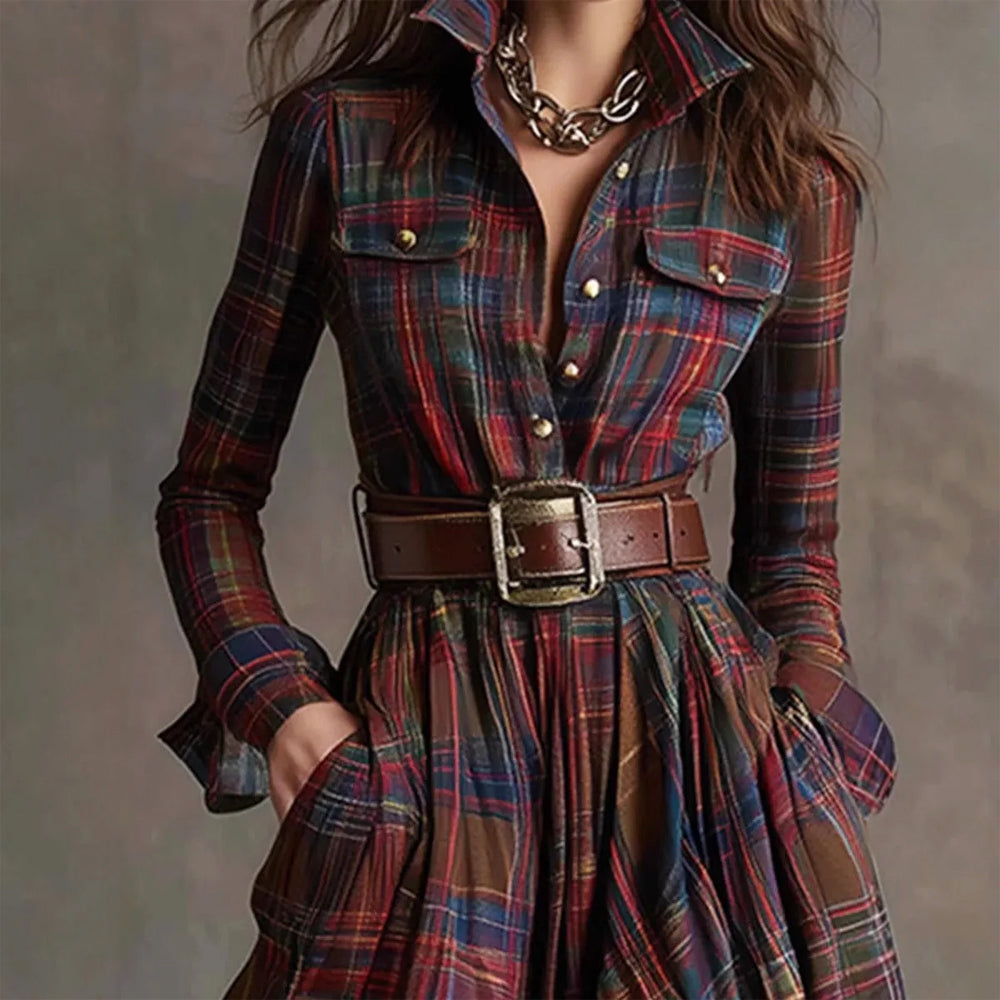Calista - Women's Plaid Maxi Shirt Dress