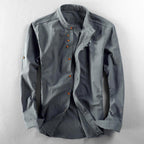 Callan - Men's Linen Mandarin Collar Button-Up Shirt