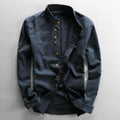 Callan - Men's Linen Mandarin Collar Button-Up Shirt