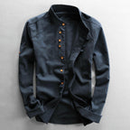 Callan - Men's Linen Mandarin Collar Button-Up Shirt