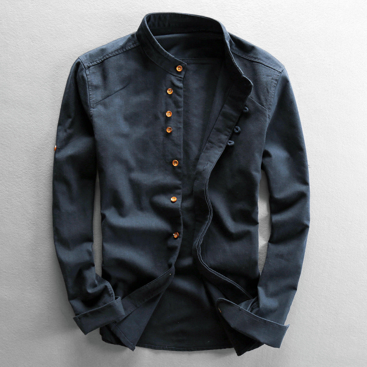 Callan - Men's Linen Mandarin Collar Button-Up Shirt