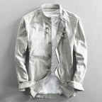 Callan - Men's Linen Mandarin Collar Button-Up Shirt
