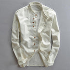 Callan - Men's Linen Mandarin Collar Button-Up Shirt