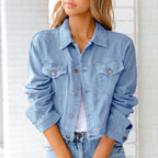 Calli - Women's Cropped Button-Front Denim Jacket