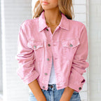 Calli - Women's Cropped Button-Front Denim Jacket