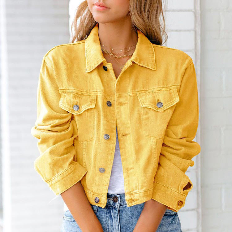 Calli - Women's Cropped Button-Front Denim Jacket
