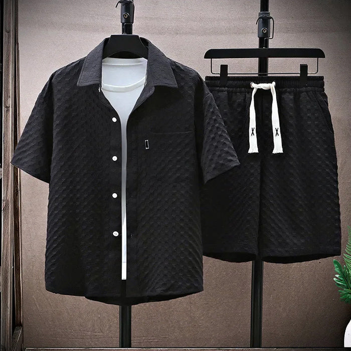 Carlos - Men's Textured Short Sleeve Shirt & Shorts Outfit