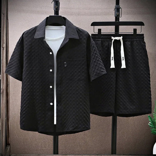 Carlos - Men's Textured Short Sleeve Shirt & Shorts Outfit