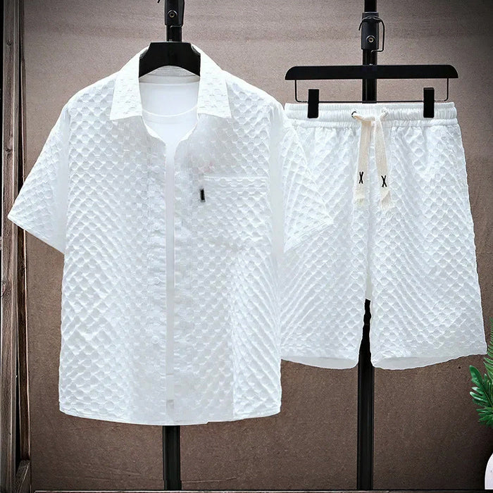 Carlos - Men's Textured Short Sleeve Shirt & Shorts Outfit