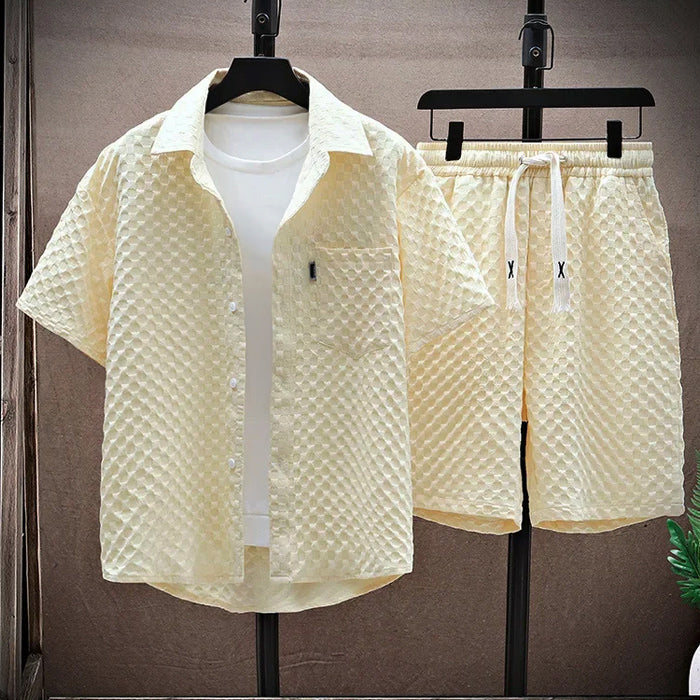 Carlos - Men's Textured Short Sleeve Shirt & Shorts Outfit