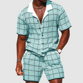 Daniel - Men's Grid Textured Short Sleeve Shirt & Shorts Set