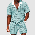Daniel - Men's Grid Textured Short Sleeve Shirt & Shorts Set