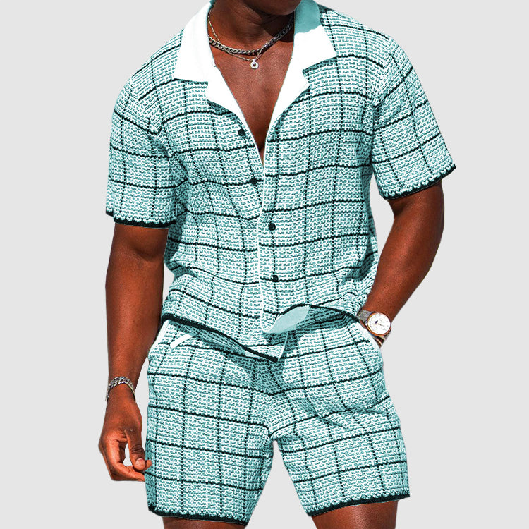 Daniel - Men's Grid Textured Short Sleeve Shirt & Shorts Set